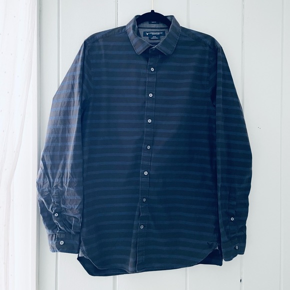 American Eagle Slim Fit Striped Button Down / Black & Blue / Medium Tall - Picture 1 of 4